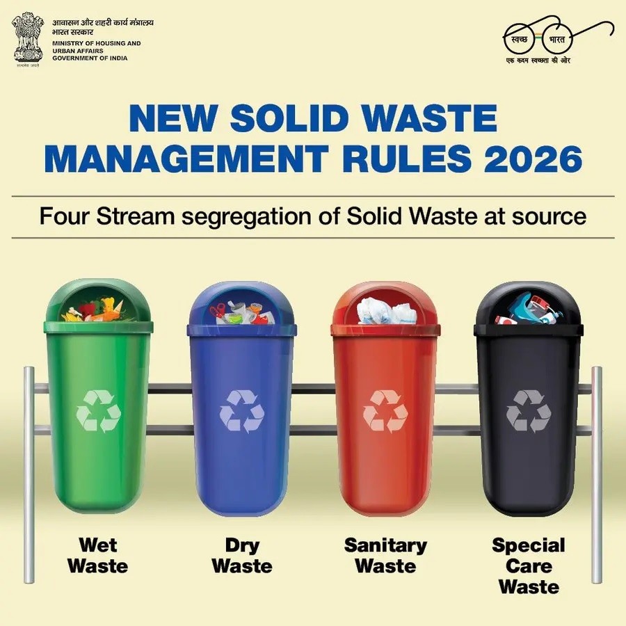 All village households have been directed to separate waste into four distinct categories, Wet, Dry, Sanitary and Special Care/Household Hazardous, using colour-coded bins and bags. (Photo Courtesy: en.vikaspedia.in)